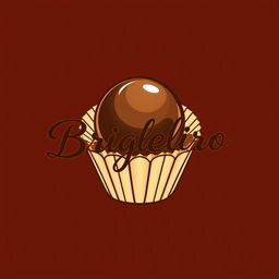 A logo design for a Brigadeiro business, featuring an elegant, stylized illustration of a Brigadeiro chocolate ball with a glossy finish, sitting inside a decorative cupcake liner