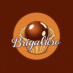 A logo design for a Brigadeiro business, featuring an elegant, stylized illustration of a Brigadeiro chocolate ball with a glossy finish, sitting inside a decorative cupcake liner