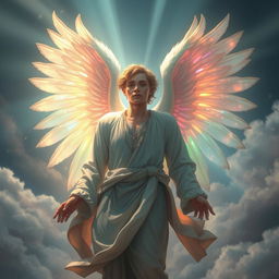 A mystical and ethereal figure named Abel, portrayed as an angelic being with large, radiant wings