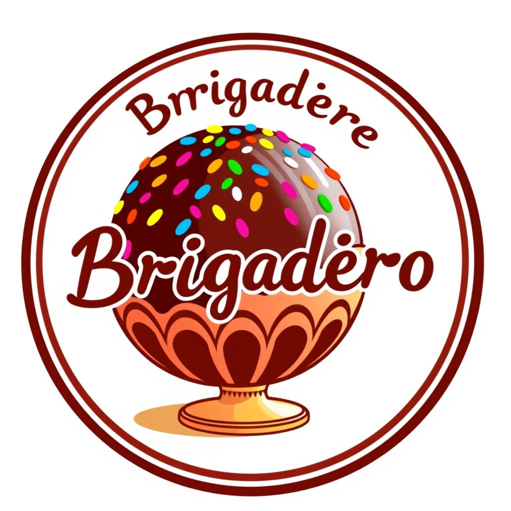 A colorful and whimsical logo design featuring a brigadeiro, a traditional Brazilian sweet