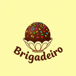 A colorful and whimsical logo design featuring a brigadeiro, a traditional Brazilian sweet