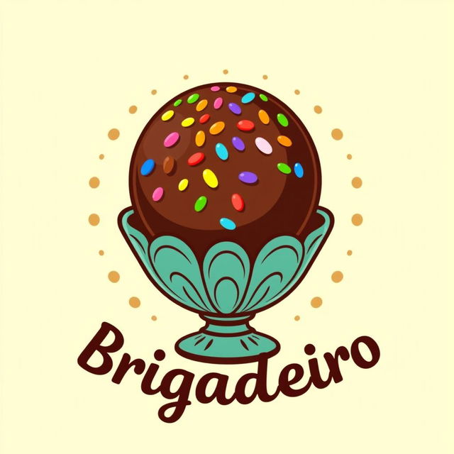 A colorful and whimsical logo design featuring a brigadeiro, a traditional Brazilian sweet