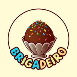 A colorful and whimsical logo design featuring a brigadeiro, a traditional Brazilian sweet