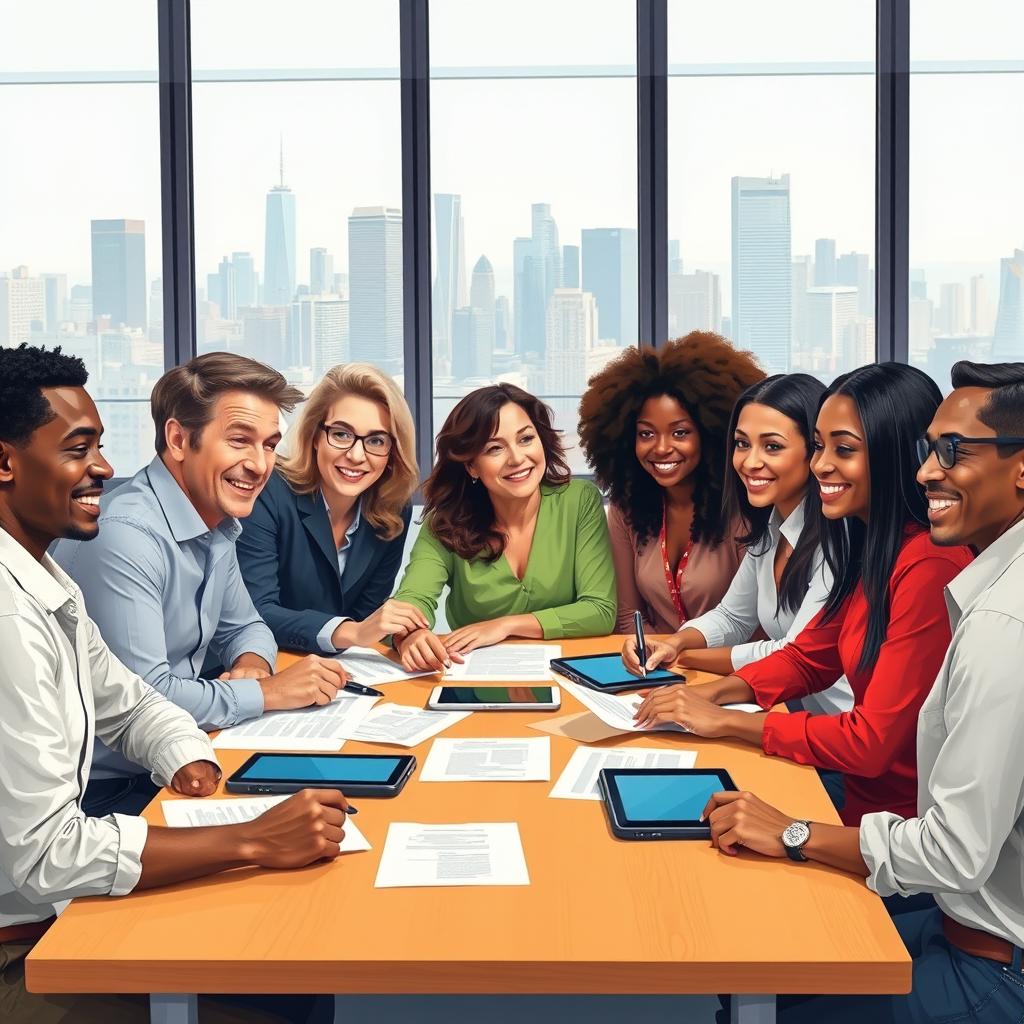 A diverse group of individuals engaged in an assertive communication process