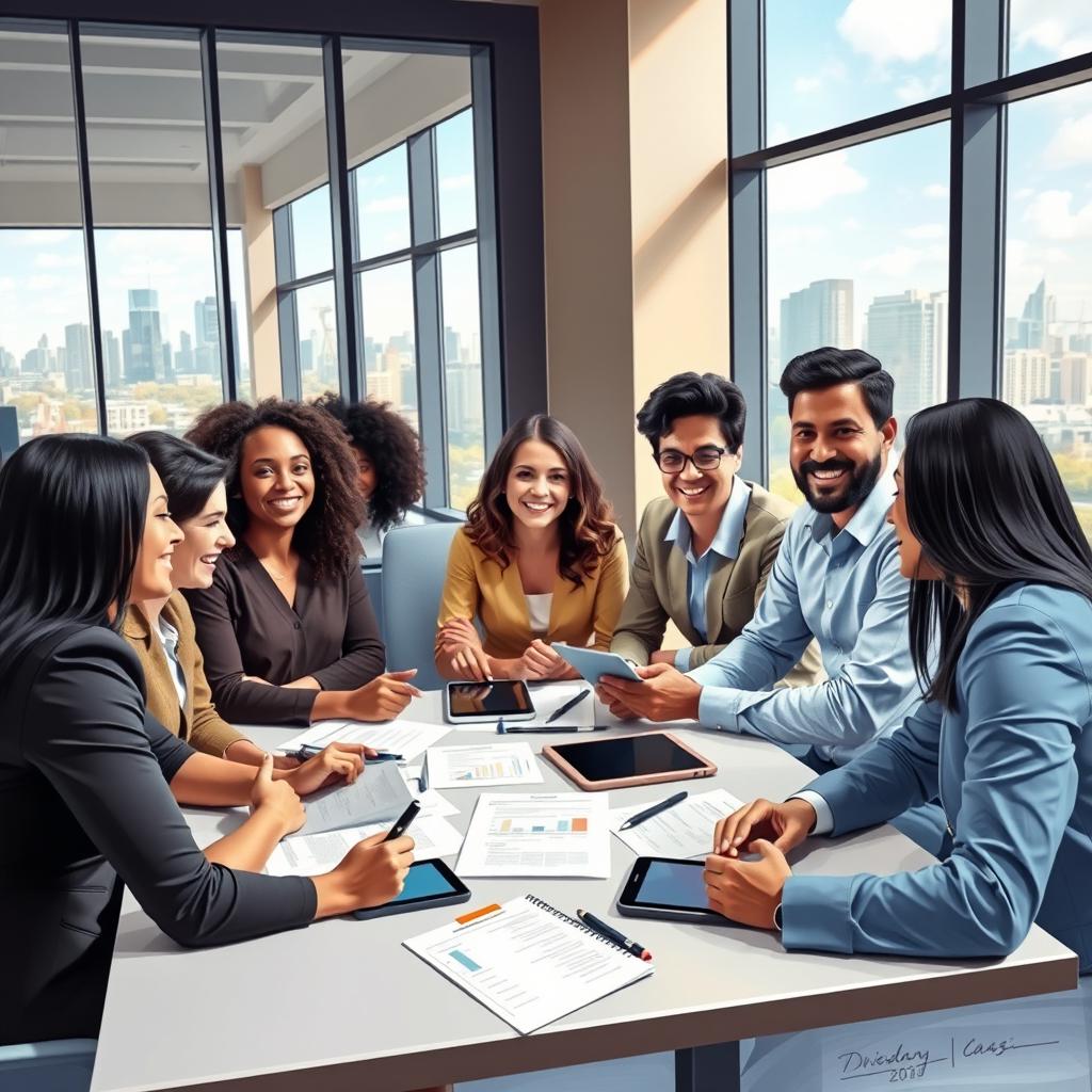 A diverse group of individuals engaged in an assertive communication process