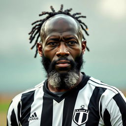 Arthur Masuaku as a tribal chief, wearing a black and white striped jersey