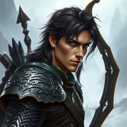 A mystical warrior portrait featuring a male character with elaborate, intricately detailed armor