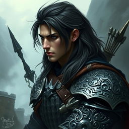 A mystical warrior portrait featuring a male character with elaborate, intricately detailed armor