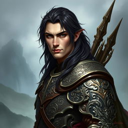 A mystical warrior portrait featuring a male character with elaborate, intricately detailed armor