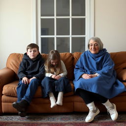 A boy sits with the girl next door on the first couch