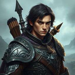 A mystical warrior portrait featuring a male character with elaborate, intricately detailed armor