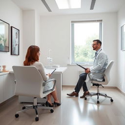 A modern medical consultation office with a clean, minimalist design