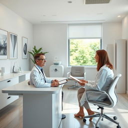 A modern medical consultation office with a clean, minimalist design