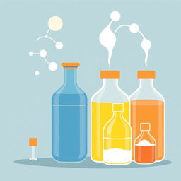 Illustration of simple electrolytes for electric cars, focusing on basic chemical compositions like sodium or potassium-based electrolytes