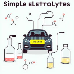 Illustration of simple electrolytes for electric cars, focusing on basic chemical compositions like sodium or potassium-based electrolytes