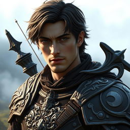 A mystical warrior portrait featuring a male character with elaborate, intricately detailed armor