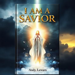 A captivating book cover titled "I Am a Savior", featuring an ethereal figure standing at the center, bathed in a divine light