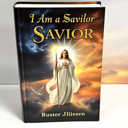 A captivating book cover titled "I Am a Savior", featuring an ethereal figure standing at the center, bathed in a divine light