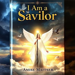 A captivating book cover titled "I Am a Savior", featuring an ethereal figure standing at the center, bathed in a divine light