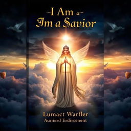 A captivating book cover titled "I Am a Savior", featuring an ethereal figure standing at the center, bathed in a divine light