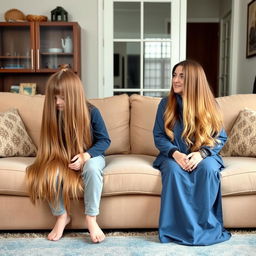 A boy sitting with the girl from next door, on the first couch