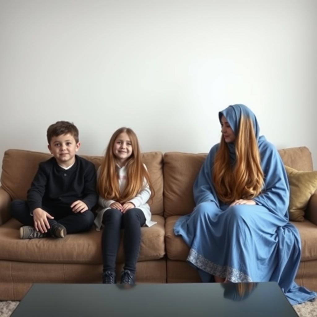 A boy sitting with the girl from next door, on the first couch