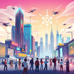 An imaginative and vibrant cover illustration depicting the role of technology in society