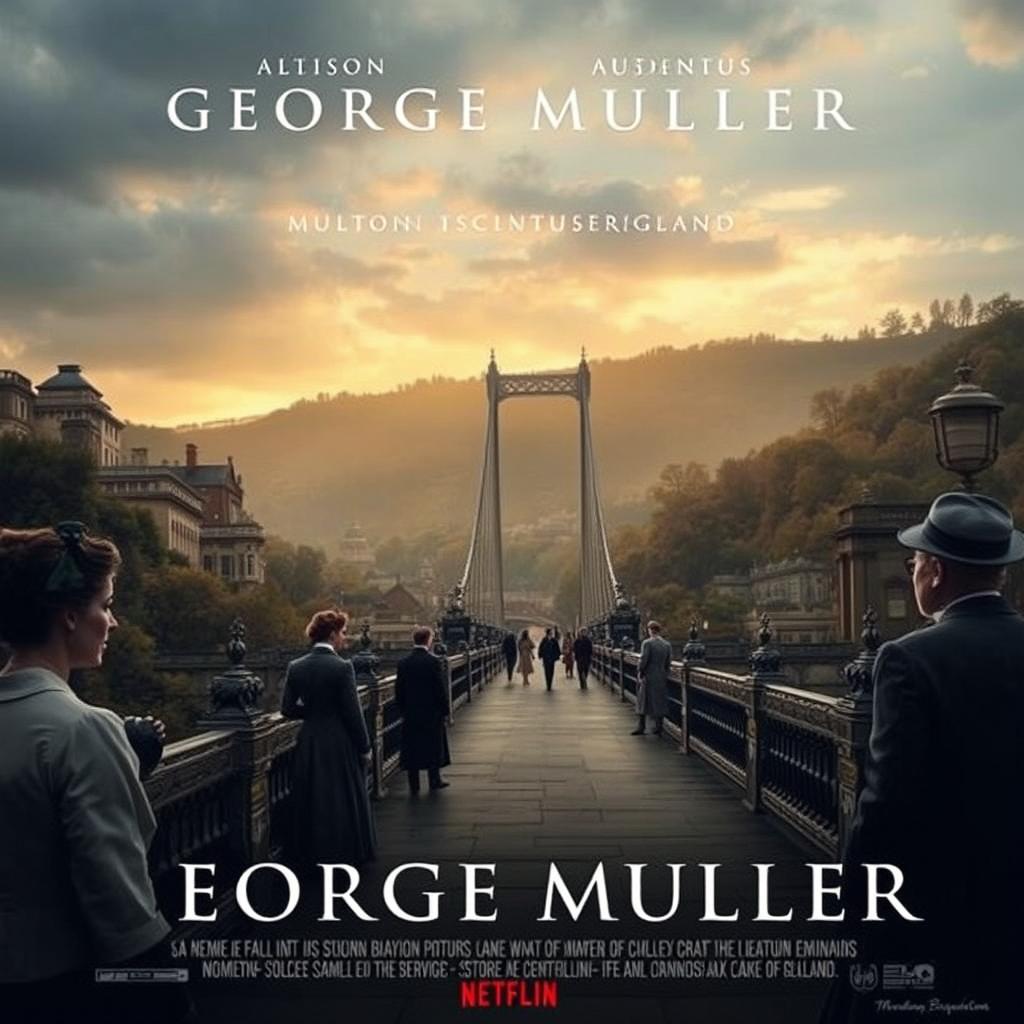 a photo-realistic film poster of a movie about George Muller, capturing an inspiring and dramatic portrayal of his life and achievements