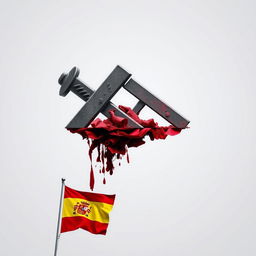 An impactful image depicting the Francoist symbol at the top as if it is falling, conveying a sense of collapse or decline