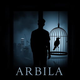 Book cover design for *Arbila*, featuring a dark background with a blend of black, gray, and deep blue colors to convey loneliness and alienation