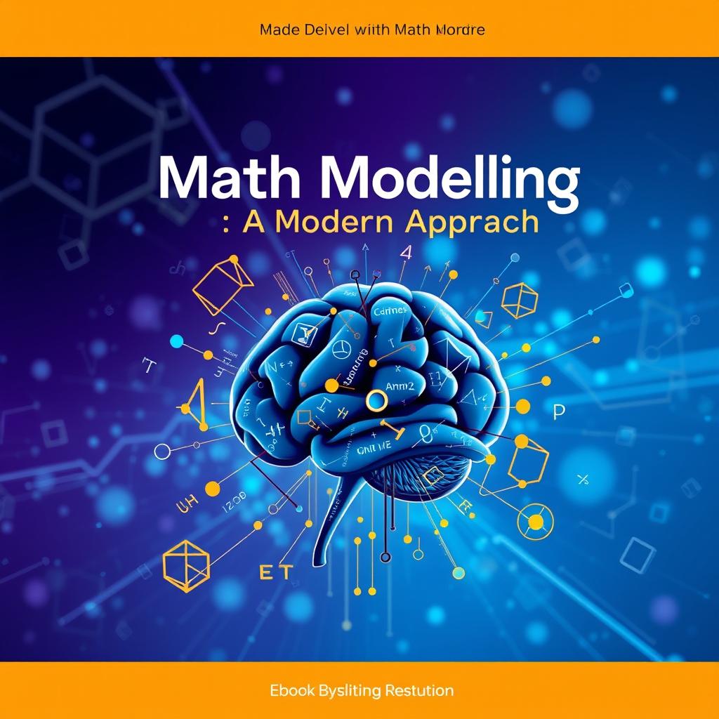 Illustrated cover of an eBook on math modeling featuring intricate geometrical shapes and equations floating in a digital space