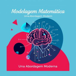 Capa ilustrada de um eBook sobre modelagem matemática apresentando formas geométricas intrincadas e equações flutuando em um espaço digital