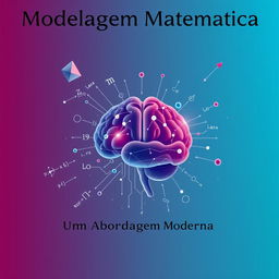 Capa ilustrada de um eBook sobre modelagem matemática apresentando formas geométricas intrincadas e equações flutuando em um espaço digital