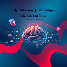 Capa ilustrada de um eBook sobre modelagem matemática apresentando formas geométricas intrincadas e equações flutuando em um espaço digital