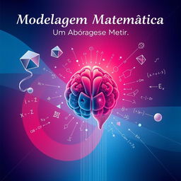 Capa ilustrada de um eBook sobre modelagem matemática apresentando formas geométricas intrincadas e equações flutuando em um espaço digital