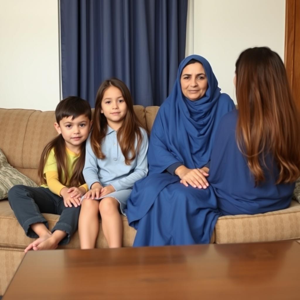 A boy sitting with the girl from next door, on the first couch