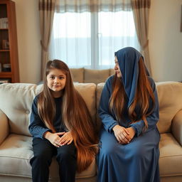 A boy sitting with the girl from next door, on the first couch