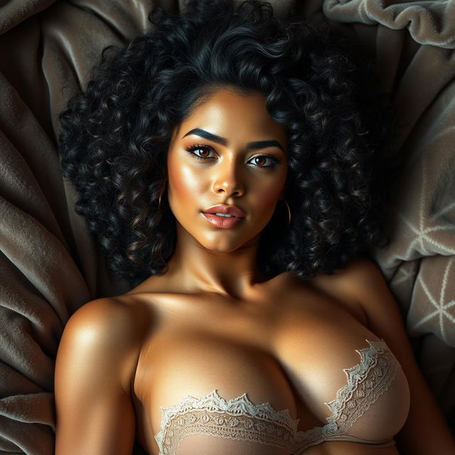curly Latin woman with features resembling the allure of Kylie Jenner, Margot Robbie, and Scarlett Johansson
