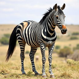 A hybrid horse combining features of a Barbary horse and a zebra horse