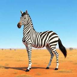 Create an illustration of a hybrid animal combining features of a Barbary horse and a zebra