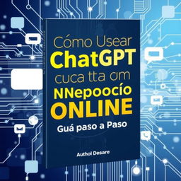 Create a book cover design featuring the title "Cómo Usar ChatGPT para un Negocio Online: Guía Paso a Paso" prominently displayed in bold, modern typography