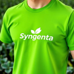 A vibrant green Syngenta t-shirt, prominently displaying the Syngenta logo on the chest area