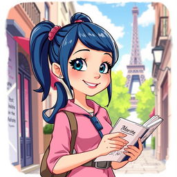 A detailed illustration of Marinette Dupain-Cheng from the Miraculous cartoon