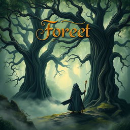 A captivating book cover design for a novel, featuring an enchanting mystical forest