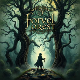 A captivating book cover design for a novel, featuring an enchanting mystical forest