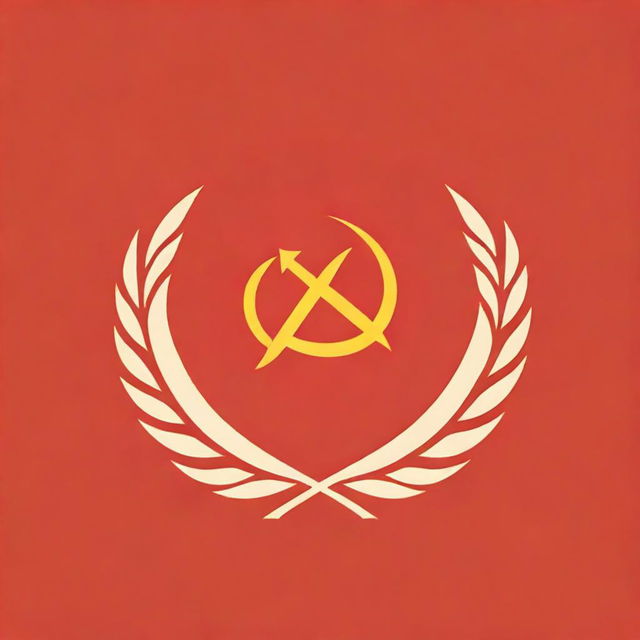 The emblem of the Soviet Union (USSR) prominently featuring a golden hammer and sickle on top of a globe, inside a red wheat wreath on a red background