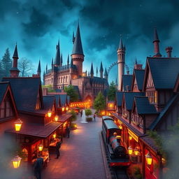 A vibrant and magical theme park inspired by the Harry Potter universe