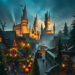 A vibrant and magical theme park inspired by the Harry Potter universe