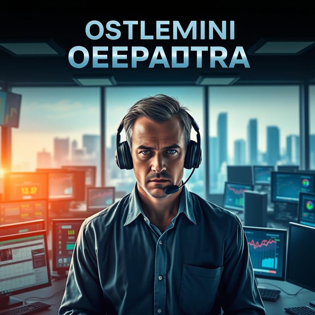 A cinematic movie poster for the film titled 'Последний оператора', featuring a dramatic scene inside a bustling call center