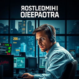 A cinematic movie poster for the film titled 'Последний оператора', featuring a dramatic scene inside a bustling call center